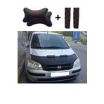 mutlu oto aksesuar Hyundai Getz Uyumlu Deri Kaput Maskesi Kırmızı Nakış Kapitone Yastık-Kemer Setli