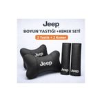 mutlu oto aksesuar Jeep Logolu Araç Boyun Yastığı ve Emniyet Kemeri Kılıfı Seti 2 Yastık + 2 Kemer Konfor Paketi