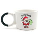 Mutlu Yıllar Noel Baba Krem Parlak Düğüm Kulp Fincan (Yeşil Kulp) - Hediye Seramik Fincan