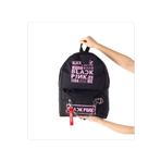 Mutlumu Black Pink Yazılı Logo Baskılı Zincirli Fermuarlı Piercingli Siyah Sırt Çantası