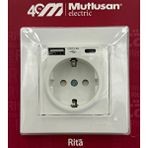 Mutlusan Rita Beyaz Usb + Type C Sarjli Toprakli Priz