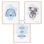 Mutzauber 3'lü Set Poster Çocuk Odası A4 | Çocuk Odası Resimleri | Dekorasyon Bebek Odası Erkek Kız | Resimler Ayı Hayvanlar Resimleri Çocuk Odası Çerçevesiz (Mavi, Koala)