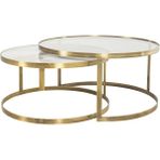 Muva Concept Noble Modern Mermer ve Cam Ikili Orta Sehpa Set - Metalik