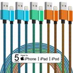 MUXA [Apple MFi Sertifikalı] 5 Paket - 6,1 FT iPhone Şarj Cihazı Naylon Dokuma Hızlı Şarj Yıldırım Kablosu iPhone 14 13 12 Mini 11 Pro MAX XR XS 8 7 Plus 6S SE iPad ile Uyumlu