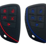 Muxkenper 5 Düğmeli Silikon Akıllı Anahtarlık Kılıfı 2023 2022 GMC Sierra 1500 Chevy Chevrolet Silverado 1500 2500HD 3500HD için Uyumlu (Siyah kırmızı + Mavi)