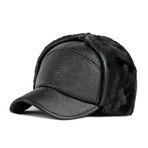 MUYAN Kulak kapaklı beyzbol kepi erkek poliüretan deri siperli şapka, boyun korumalı, rüzgar geçirmez, sıcak kışlık bere (C-siyah -2 (56 - 58 cm)), C-siyah -2 (56-58 cm), 58