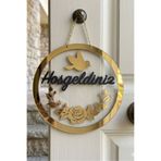 Muyika Design Kapı Süsü Hediyelik Dekoratif Şeffaf & Gold Pleksi Hoşgeldin -28 cm Yeni Nesil Lazer Kesim-Gold Kuş