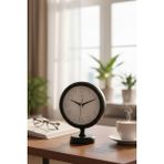 Muyika Modern Siyah Metal Masa Saati 27x20 Cm – Sessiz Akar Mekanizma, Camlı Minimal Tasarım-vasso 27x20cm
