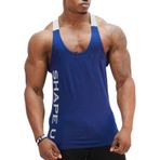 Muzboo Erkek Gym Muscle Y-Back Stringer Yelek Vücut Geliştirme Egzersiz Tank Üstleri Fitness Kolsuz Tişört, Beyaz ve Mavi Çizgili, M