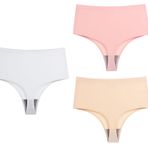 Muzboo Kadın Tanga, Yüksek Bel Karın T-Pantolon, Buz İpek Dikişsiz Görünmez Bikini Külot 3Pack, Beyaz/Bej/Pembe, XXL