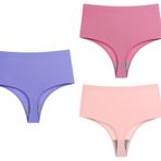 Muzboo Kadın Tanga, Yüksek Bel Karın T-Pantolon, Buz İpek Dikişsiz Görünmez Bikini Külot 3Pack, Kırmızı/Mor/Pembe, 3XL