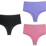 Muzboo Kadın Tanga, Yüksek Bel Karın T-Pantolon, Buz İpek Dikişsiz Görünmez Bikini Külot 3Pack, Kırmızı/Mor/Siyah, M