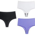 Muzboo Kadın Tanga, Yüksek Bel Karın T-Pantolon, Buz İpek Dikişsiz Görünmez Bikini Külot 3Pack, siyah / beyaz / mor, XL