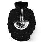 Muzboo Üniseks 3D Baskılı Kapüşonlu Galaksi Desenli Kazak Sweatshirt, siyah, S
