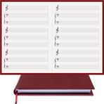 Müzik Nota Defteri - Kadro-Piyano, Org% 100 El Yapımı, El Dikişi, (İplik Dikiş) Gerçek Cilt Bezi A/5 - Bordo