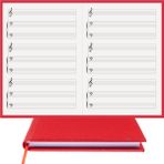 Müzik Nota Defteri - Kadro-Piyano, Org% 100 El Yapımı, El Dikişi, (İplik Dikiş) Gerçek Cilt Bezi A/5 - Kırmızı