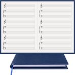 Müzik Nota Defteri - Kadro-Piyano, Org% 100 El Yapımı, El Dikişi, (İplik Dikiş) Gerçek Cilt Bezi A/5 - Lacivert