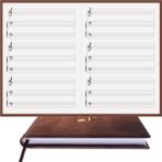 Müzik Nota Defteri - Kadro-Piyano, Org% 100 El Yapımı, El Dikişi, (İplik Dikiş) Kuşe Ciltli A/5 - Koyu Kahve