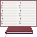 Müzik Nota Defteri - Kadro-Piyano, Org% 100 El Yapımı, El Dikişi, (İplik Dikiş) Termo Deri A/5 - Bordo