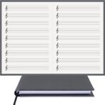 Müzik Nota Defteri - (Sol Anahtarlı)% 100 El Yapımı, El Dikişi, (İplik Dikiş) Gerçek Cilt Bezi A/5 - Gri