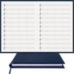 Müzik Nota Defteri - (Sol Anahtarlı 4 Kesik Çizgi)% 100 El Yapımı, El Dikişi, Termo Deri (A/4) - Lacivert