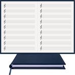 Müzik Nota Defteri - (Sol Anahtarlı, Sol Kesik Çizgili)% 100 El Yapımı, El Dikişi, (İplik Dikiş) Termo Deri A/5 - Lacivert