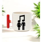 Müzik Tasarımlı Kırmızı T Kulplu Seramik Baskılı Kupa Bardak 250 ml - 1 Adet
