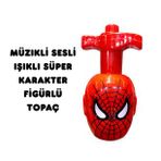 Müzikli Sesli Işıklı Süper Karakter Figürlü Topaç Oyuncak Kurmalı Fırdöndü Eğlenceli Haylaz Topaç (Kırmızı)