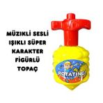 Müzikli Sesli Işıklı Süper Karakter Figürlü Topaç Oyuncak Kurmalı Fırdöndü Eğlenceli Haylaz Topaç (Sarı)