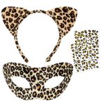 MWOOT Leopar Cosplay aksesuarları seti leopar kedi kulakları Hairband çita baskı maskesi 2 yaprak leopar geçici dövmeler cadılar bayramı leopar kostüm seti Cosplay parti için