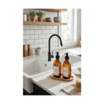 MWX Teknoloji 2’li Cam Sabunluk Seti – Bambu Altlıklı Şık Standlı Sıvı Sabunluk | Mutfak ve Banyo Için Modern Cam Dispenser - 0,25 gr