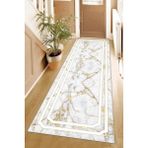 MWX Teknoloji Pelangi Beyaz Zemin Şeritli Mermer Desenli Dijital Baskı Yıkanabilir Kaymaz Taban Salon Halı ve Yolluk, Beyaz 80 x 50, 95551740800507 - Option-1