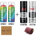 MxS (Ahşap-Metal-Araba-Plastik)Boya Seti Özel Yapım Akrilik Endüstriyel Sprey Boya 400 Ml+Zımpara - RAL-1011 KAHVE BEJ