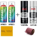 MxS (Ahşap-Metal-Araba-Plastik)Boya Seti Özel Yapım Akrilik Endüstriyel Sprey Boya 400 Ml+Zımpara - RAL-1032 SÜPÜRGE SARISI