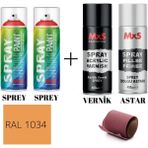 MxS (Ahşap-Metal-Araba-Plastik)Boya Seti Özel Yapım Akrilik Endüstriyel Sprey Boya 400 Ml+Zımpara - RAL-1034 PASTEL SARI
