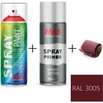 MxS Sprey+Astar Özel Yapım Akrilik Sprey Boya Seti 400 ml (Araba-Metal-Plastik-Ahşap) + Zımpara - RAL-3005 ŞARAP KIRMIZI