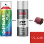 MxS Sprey+Astar Özel Yapım Akrilik Sprey Boya Seti 400 ml (Araba-Metal-Plastik-Ahşap) + Zımpara - RAL-3028 KIRMIZI