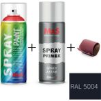 MxS Sprey+Astar Özel Yapım Akrilik Sprey Boya Seti 400 ml (Araba-Metal-Plastik-Ahşap) + Zımpara - RAL-5004 SİYAH MAVİ
