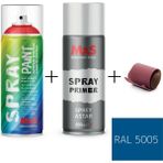 MxS Sprey+Astar Özel Yapım Akrilik Sprey Boya Seti 400 ml (Araba-Metal-Plastik-Ahşap) + Zımpara - RAL-5005 MAVİ SİNYAL