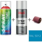 MxS Sprey+Astar Özel Yapım Akrilik Sprey Boya Seti 400 ml (Araba-Metal-Plastik-Ahşap) + Zımpara - RAL-5012 AÇIK MAVİ