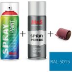 MxS Sprey+Astar Özel Yapım Akrilik Sprey Boya Seti 400 ml (Araba-Metal-Plastik-Ahşap) + Zımpara - RAL-5015 GÖK MAVİ