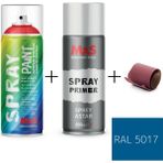 MxS Sprey+Astar Özel Yapım Akrilik Sprey Boya Seti 400 ml (Araba-Metal-Plastik-Ahşap) + Zımpara - RAL-5017 MAVİ TAŞIMA