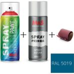 MxS Sprey+Astar Özel Yapım Akrilik Sprey Boya Seti 400 ml (Araba-Metal-Plastik-Ahşap) + Zımpara - RAL-5019 CAPRİ MAVİ