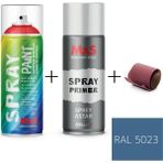 MxS Sprey+Astar Özel Yapım Akrilik Sprey Boya Seti 400 ml (Araba-Metal-Plastik-Ahşap) + Zımpara - RAL-5023 UZAK MAVİ