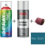 MxS Sprey+Astar Özel Yapım Akrilik Sprey Boya Seti 400 ml (Araba-Metal-Plastik-Ahşap) + Zımpara - RAL-5025 İNCİ CENTİYANA