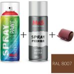 MxS Sprey+Astar Özel Yapım Akrilik Sprey Boya Seti 400 ml (Araba-Metal-Plastik-Ahşap) + Zımpara - RAL-8007 KAHVERENGİ GEYİK
