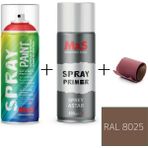 MxS Sprey+Astar Özel Yapım Akrilik Sprey Boya Seti 400 ml (Araba-Metal-Plastik-Ahşap) + Zımpara - RAL-8025 SOLUK KAHVERENGİ
