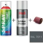 MxS Sprey+Astar Premium Özel Yapım Akrilik Sprey Boya Seti 400 ml (Araba-Metal-Plastik-Ahşap) + Zımpara - RAL-7011 DEMİR GRİ