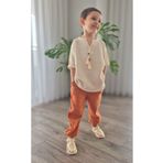 My Baby's World Bakır Müslin Pantolon & Natural Şile Bezi Kapri Kol Püsküllü Gömlek Pamuk Yazlık Takım MTYE0071