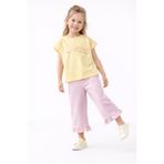 My Baby's World pembe gabardin pantolon & açık sarı %100 pamuk tişört kız çocuk takım (2-9 yaş)